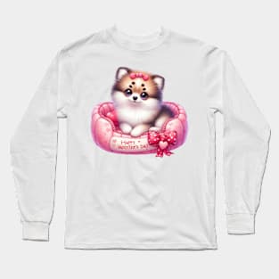 Valentine Pomeranian Dog in Bed Long Sleeve T-Shirt